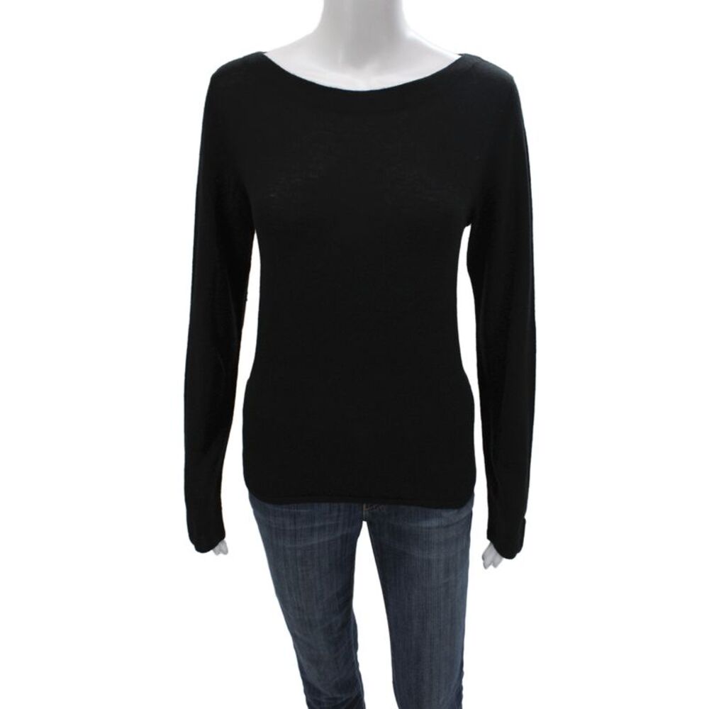 Vince Women Boat Neck Long Sleeve Black Cotton Silk Sweater Size M